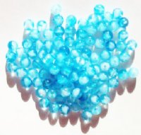 100 6mm Round Aqua & White Glass Beads